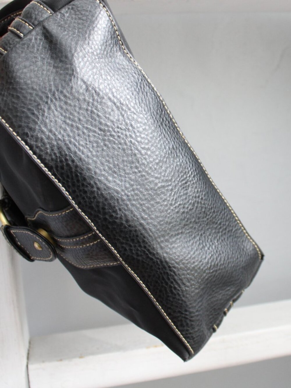 Chaps by Ralph Lauren VTG Y2K Leather Hobo Shoulder Bag Black Zipper Flap Snap - Picture 3 of 8